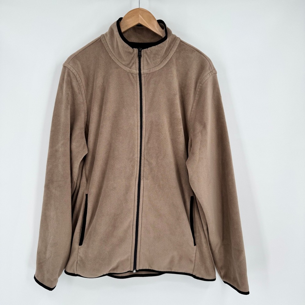 Saks Fifth Avenue Men's Full Zip Light‎ Brown Long Sleeve Fleece Jacket Size XL